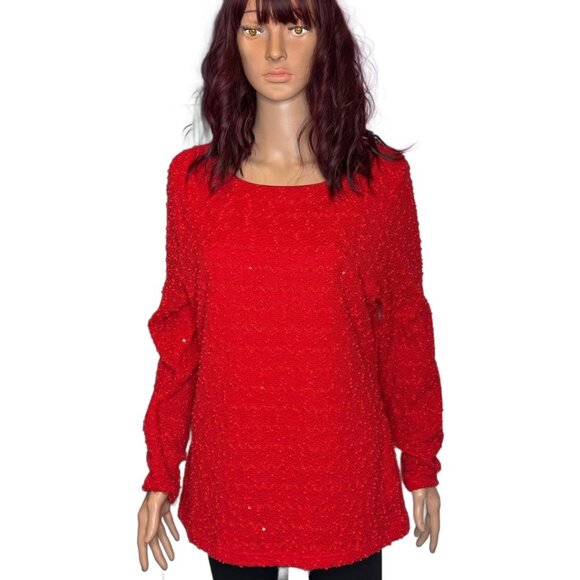 Jennifer Lopez Tops - Jennifer Lopez Red Sweater Top “SPARKLY DAYS” Sequins Sz XL